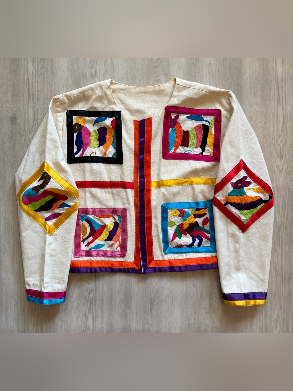 Vintage Mexican Embroidered Folk Art Jacket Sz S-M *See Pics